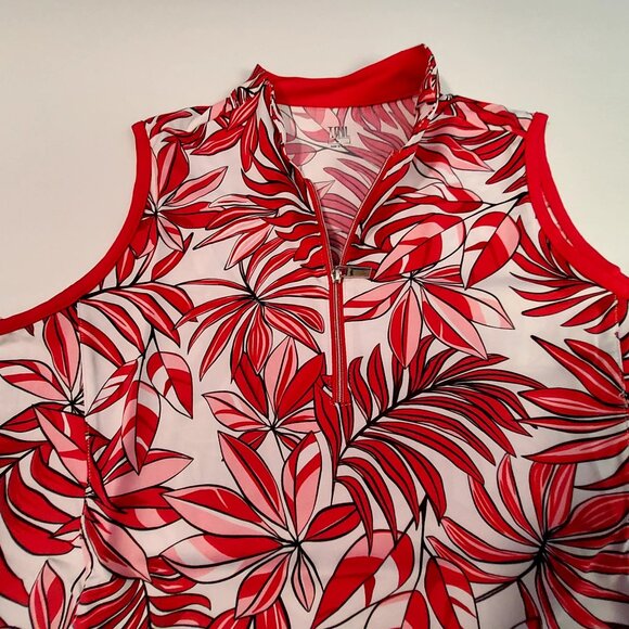 Sleeveless Red & White Summer Leaves Golf Top By Tail With UPF 50 Protection  S - Picture 8 of 10